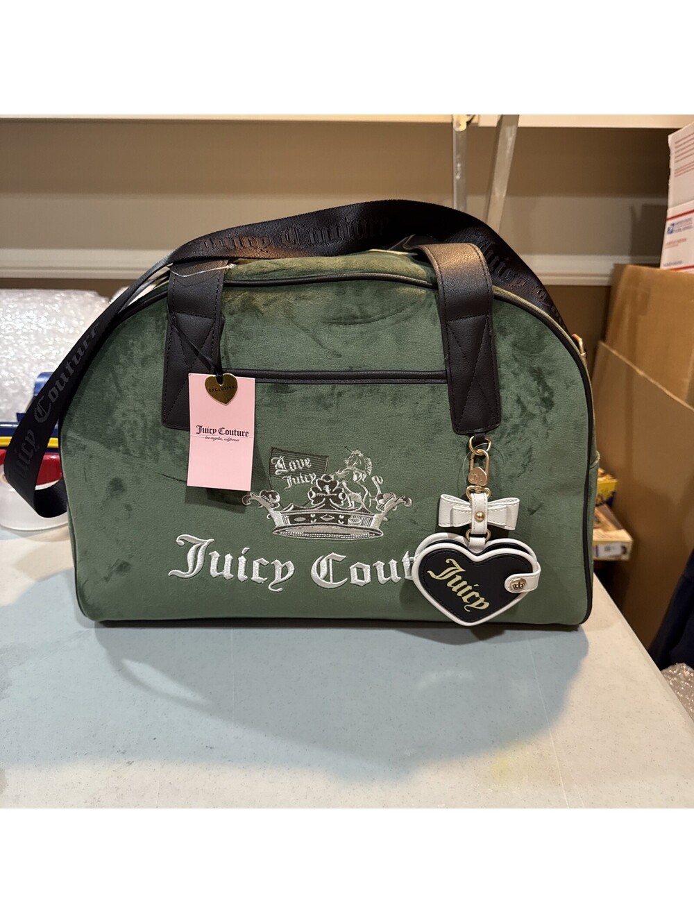 Juicy Couture Juicy Princess Duffle Bag Velour Navy Blue Pink Weekender NWT Y2K